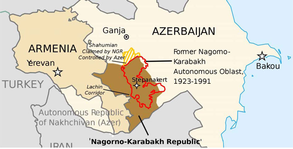 Հայաստանի, Ազրպէյճանի, Լեռնային Ղարաբաղի Հանրապետութեան եւ խորհրդային ժամանակաշրջանի ԼՂԻՄ-ի քարտէս