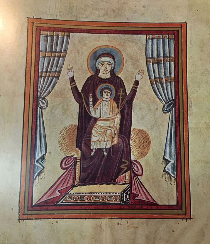 «Աստուածամայրը մանկան հետ», Էջմիածինի Աւետարան, 989 թ.